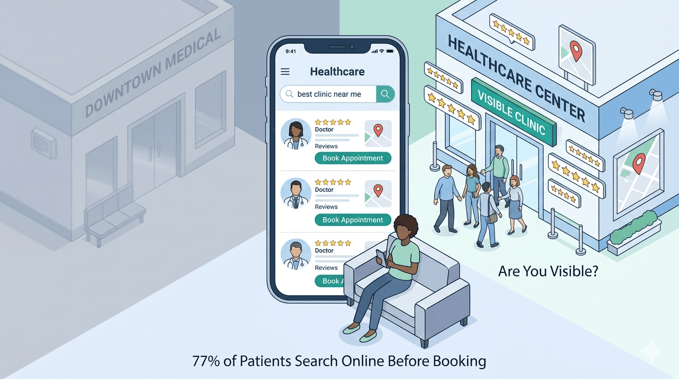 patients search online before booking healthcare appointment on mobile